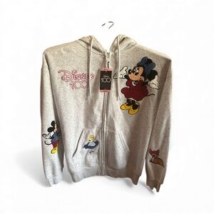 Disney 100 Gray Hoodie with Mickey and Friends Embroidered Patches Size SML NWT
